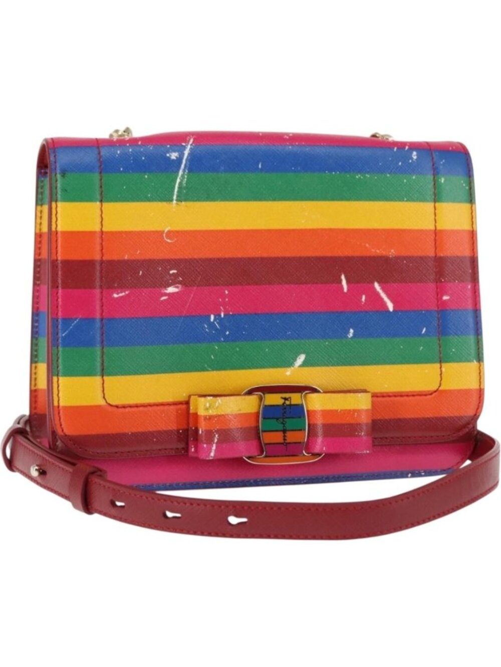 Salvatore Ferragamo Vala Shoulder Bag Leather Multicolor Gold